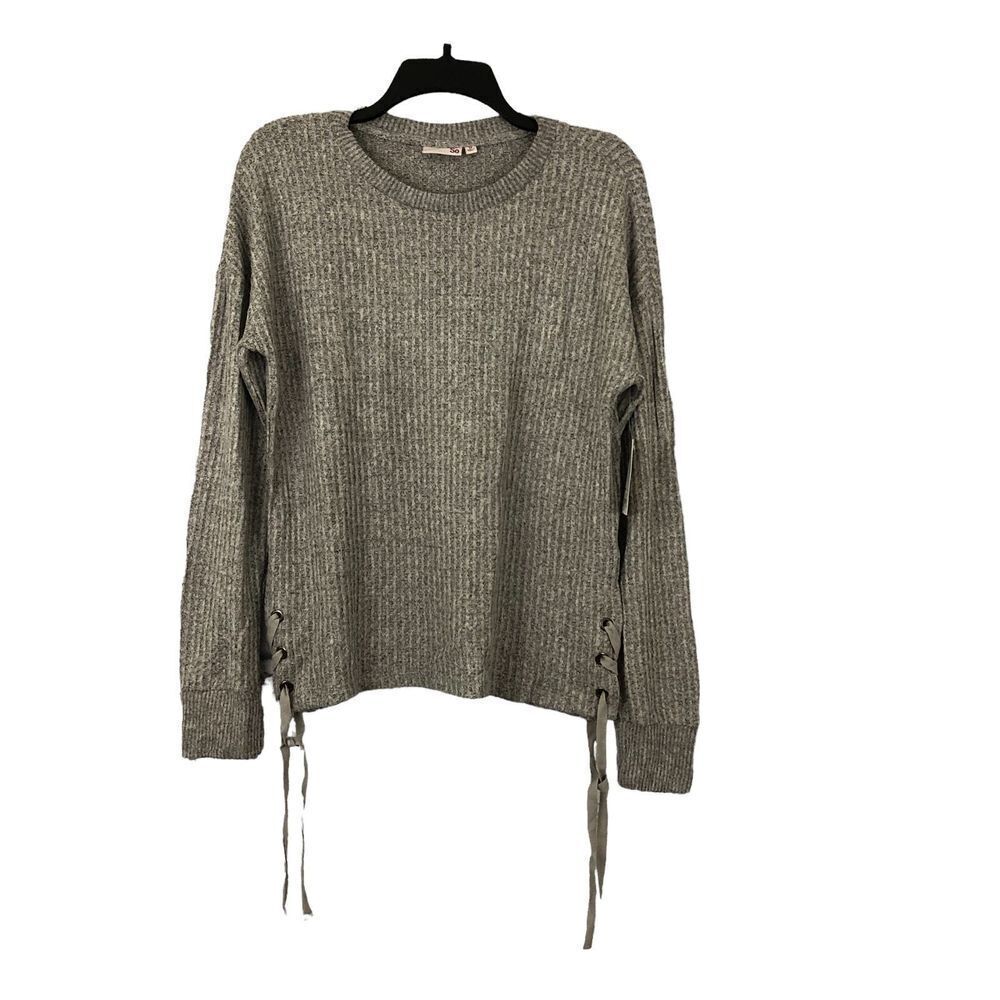 Kohl's Juniors' SO SZ M Long Sleeve Crew Pull-Over‎ Lace Up Detail Sweater Gray